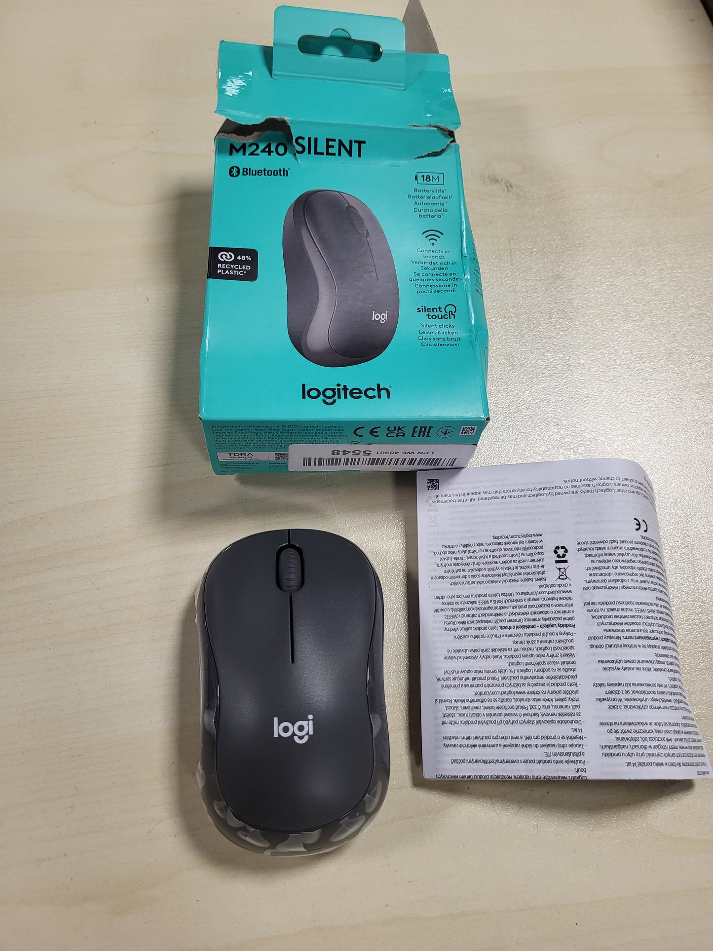 268550 - Logitech Maus Bluetooth M240, pa tel, kompakt, gjurmim i qetë, bateri 18-mujore, për Windows, macOS, ChromeOS, i pajtueshëm me PC, Mac, laptop, tableta - grafit
