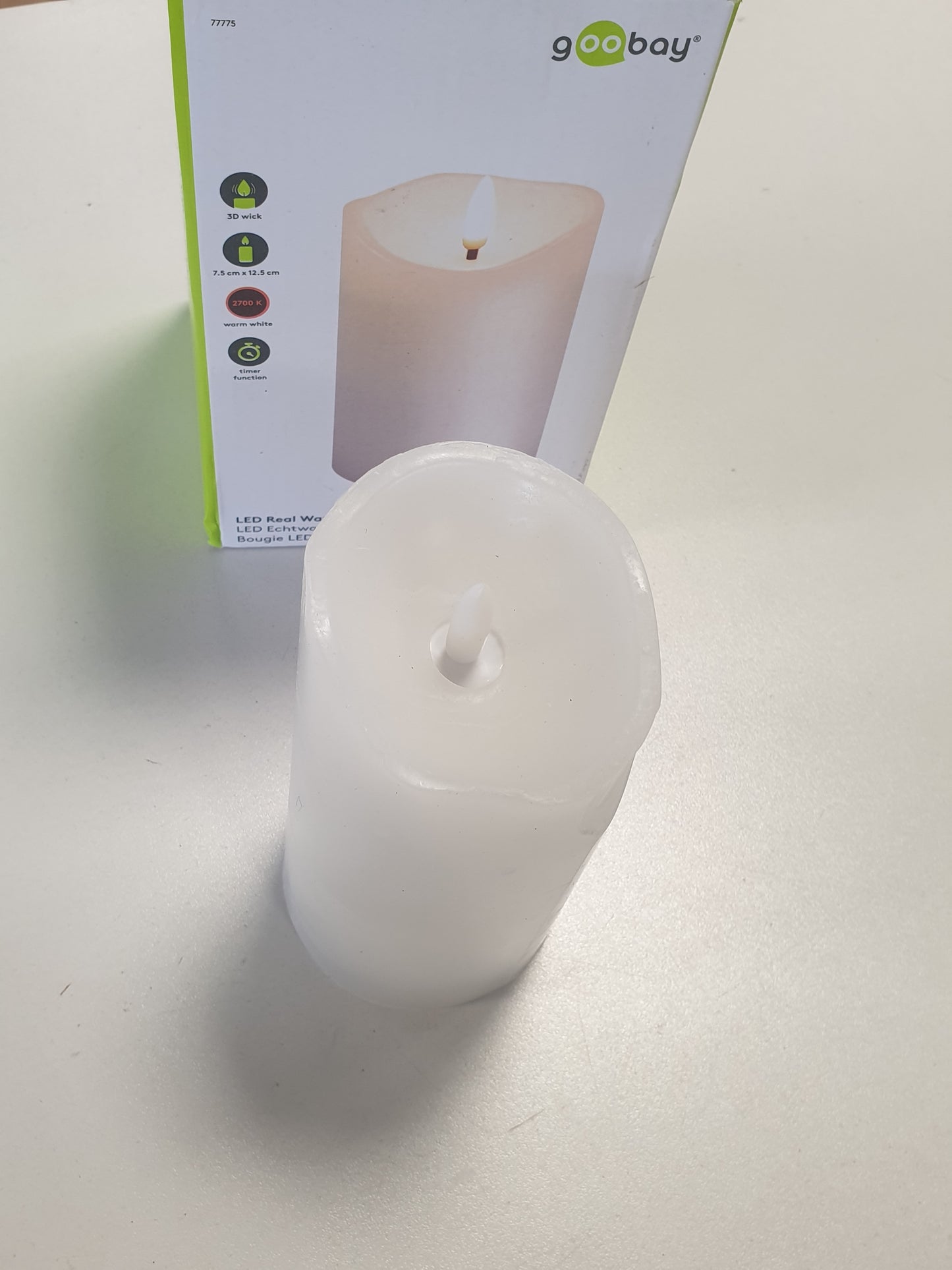 220067 - GOOBAY Qirinj LED, Qirinj me Dyll të Vërtetë, të Bardhë 7.5x12.5 cm me Funksion Kohëmatësi, Funksionim me Bateri 3D, Ngjyrë e Bardhë e Ngrohtë, për Dekorim Elegant, Ndriçim të Sigurt dhe Elegant 77775