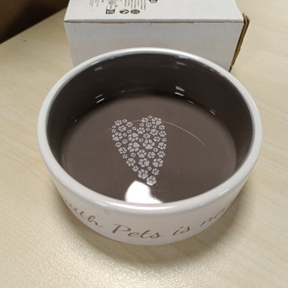 181240 - TRIXIE Tas Qeramik për Kafshët Shtëpiake, Ushqyes për Qen dhe Mace, me Motiv Zemre, Kapacitet 0.3L, Diameter 12cm, I Sigurt për Lavatriçe, Ngjyra Krem/Taupe - Modeli 25053