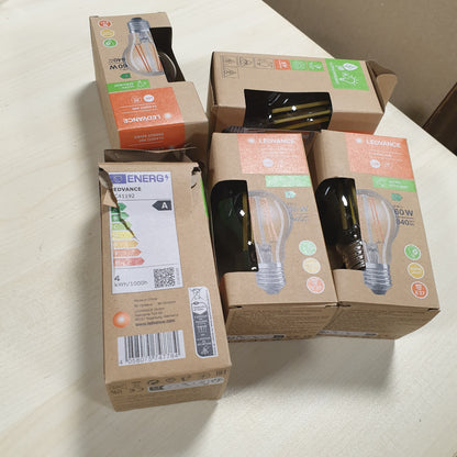 250251 - LEDVANCE Llambë LED për kursimin e energjisë, llambë filamenti e bërë nga qelqi me bazë E27, e bardhë e ngrohtë (3000K), 4 vat, zëvendëson llambat konvencionale 60W, veçanërisht me efikasitet të lartë energjie dhe kursim energjie