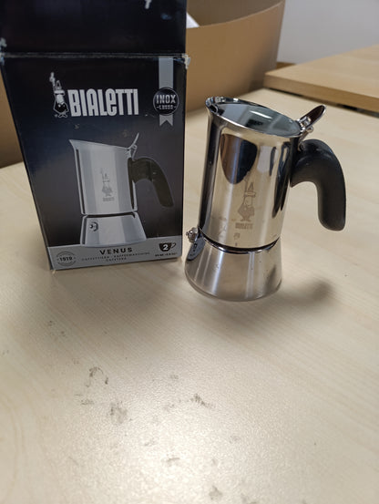 250792 - BIALETTI Makinë kafeje Venus, Dorezë kundër djegies, Jo e përshtatshme për induksion, 2 filxhanë (85 ml), Çelik inox