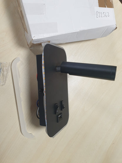 222562 - URBANHOMES Llambë Leximi LED 3W+9W, Dritë Muri për Lexim të Brendshëm, Port Karikimi USB, e Zezë