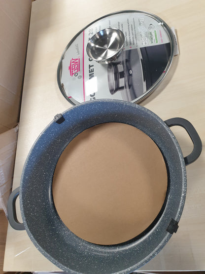 240574 - GSW GOURMET Tigan servirjeje prej graniti 28 cm me kapak qelqi aromatik, pajtueshëm me induksion, shtresë jo ngjitëse, i zi