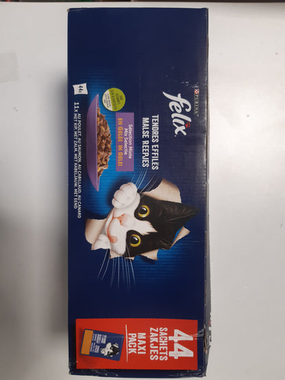 251561 - FELIX Copa të buta në pelte, mace e rritur, recetë 100% e plotë dhe e ekuilibruar, përzgjedhje me salmon, pulë, rosë dhe merluc, Qese freskie, Kuti me 44 x 85g