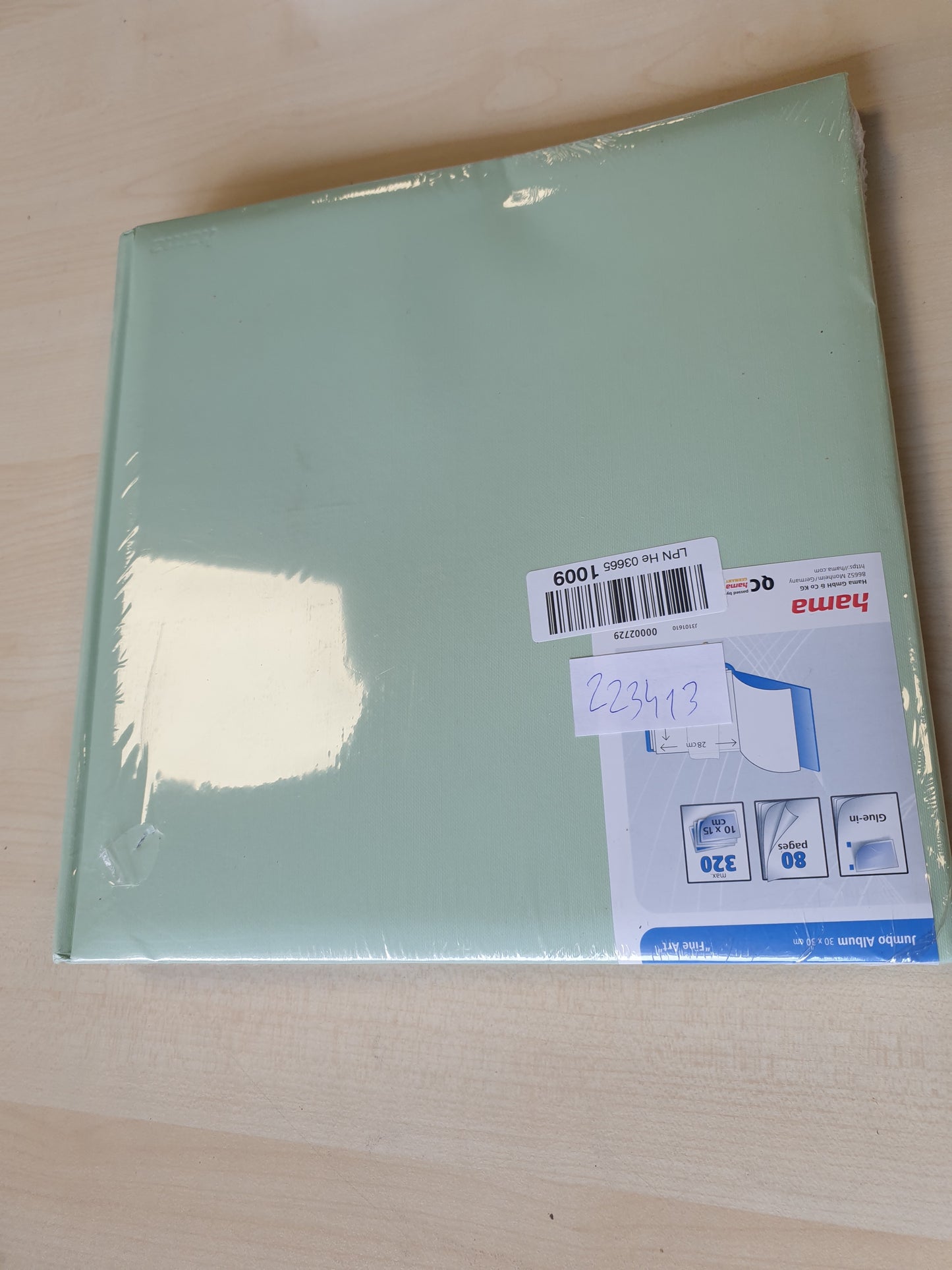 223413 - HAMA Album Fotosh Jumbo 30x30 cm, 80 faqe të bardha, album për 320 foto, jeshile pastel