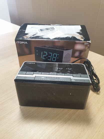 251465 - ORË ALARMI ITOMA ME RADIO, ALTOPARLANT STEREO BLUETOOTH, RADIO FM, ALARM I DYFISHTË, KARIKIM ME USB, MODEL 3501