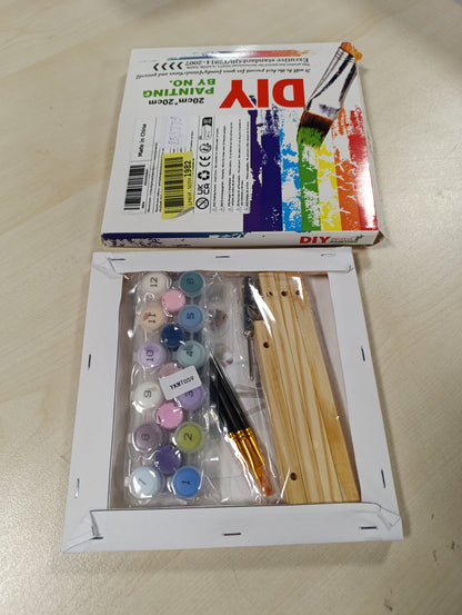 253779 - PIKTURË ME NUMRA PËR DRE PËR FËMIJË ME KORNIZË, 20X20CM, PIKTURË ME VAJ ME KAFSHË TË LEZETSHME