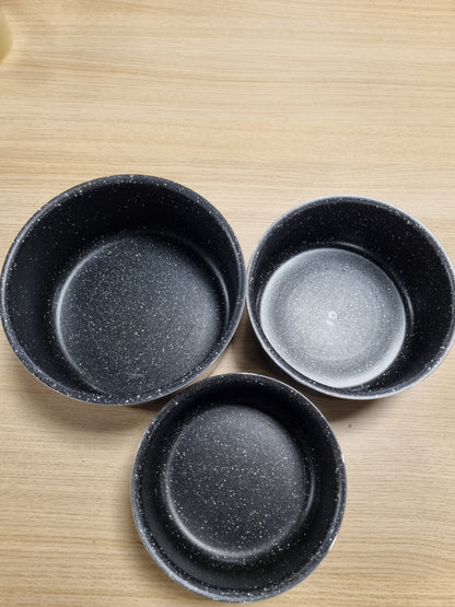226825 - HERZBERG Set enësh gatimi me induksion, 5 pjesë, alumini i farkëtuar, veshje mermeri, dorezë e shkëputshme, e zezë