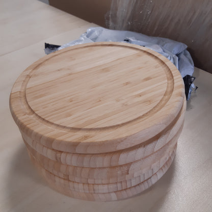 177348 - SET Bambu - Set prej 6 Dërrasa Prerëse Rrumbullakëta, Prej Bambuje, 25 cm, Mbulesa Tavoline, Tabaka Druri për Mëngjes, Pamje Natyrale, Ngjyrë Kafe