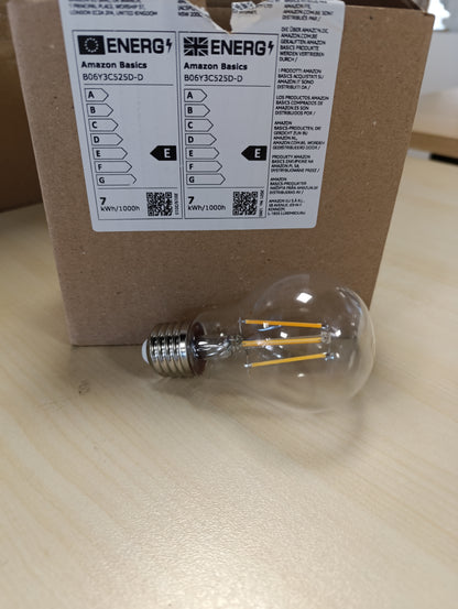 258105 - AMAZON BASICS Llambë LED Edison Base E27, 7 W (ekuivalente me 60 W), e bardhë e ngrohtë, pa errësim, filament transparent, pako me 1 copë
