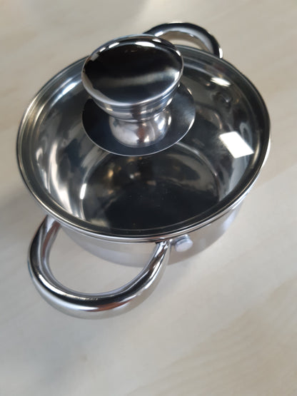 215391 - FLORINA Tavë çeliku inox (1.3 l) 14 cm | Tenxhere gatimi me kapak qelqi | Mund të lahet në lavastovilje | Tenxhere për makarona, supa