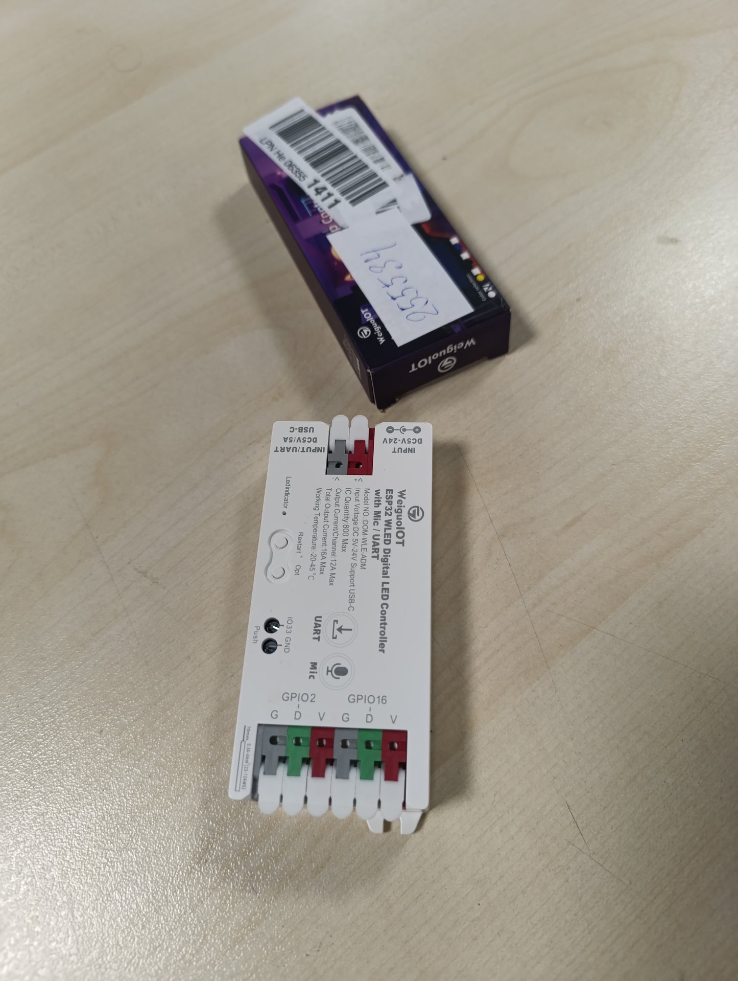 255534 - WEIGUOIOT Kontrollues Shiriti LED Dixhital me Mikrofon, USB-C, 5-24V, Siguresë 16A, Shirit i Adresueshëm RGB RGBW RGBCCT.