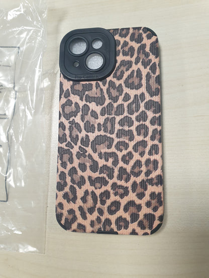 267240 - REOWNEST Mbrojtëse Telefoni për iPhone 15, Lëkurë me Model Leopardi, e Zezë, Butësi Silikoni