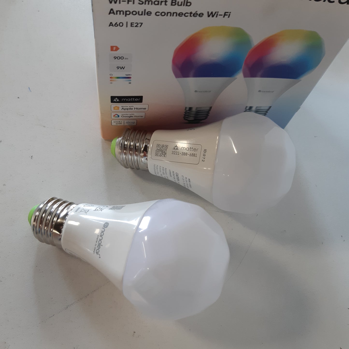 227095 - NANOLEAF Pompa Wi-Fi Matter Essentials E27, 2 Pompa LED Smart RGBW - 16 Milion Ngjyra, Orar Individual, Kontroll me Aplikacion dhe Zë (I pajtueshëm me Alexa, Apple dhe Google Home)