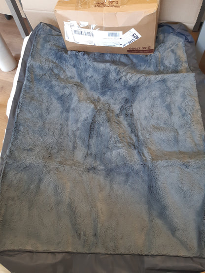 256254 - KSIIA Krevat Ortopedik për Qen të Mëdhenj, Jastëk i Larëshëm për Qen 91x68cm, Krevate Qensh me Kapak të Lëvizshëm, Dysheme Qensh e Kthyeshme me Dy Anësh, Gri e Errët