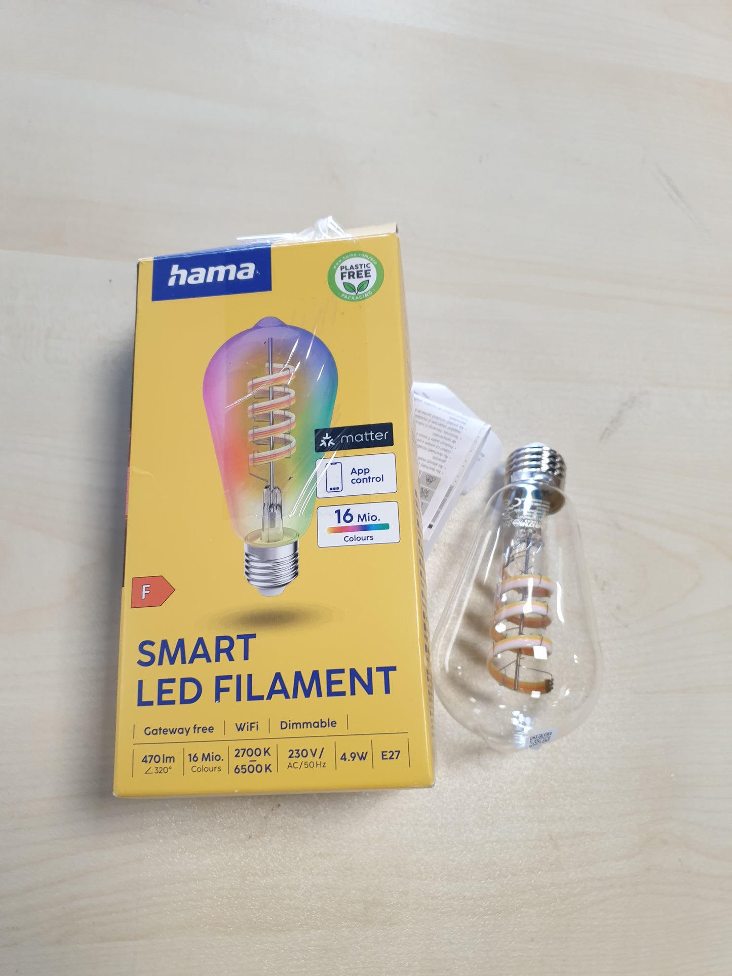 261683 - HAMA Llambë inteligjente E27, RGB dhe e bardhë, dizajn vintage ST64, llambë WiFi me errësim, e pajtueshme me Alexa, Google Assistant, Apple Home, Smart Things