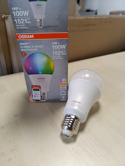 261830 - OSRAM Llambë LED SMART+ Matter A100 14W E27 RGBW, me errësim të lehtë, kontroll me aplikacion dhe zë, WiFi, e pajtueshme me Alexa dhe Google