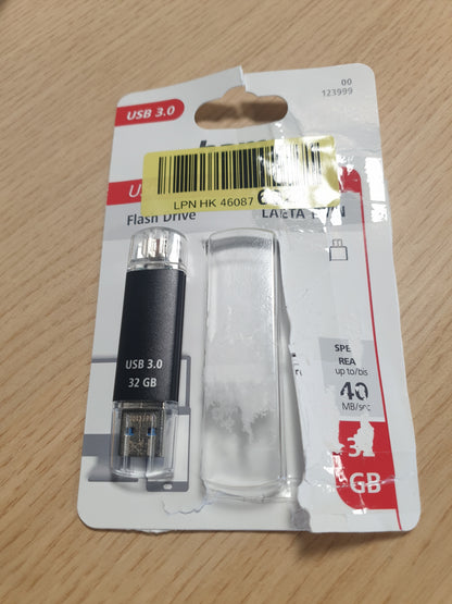 266954 - HAMA LAETA NJËSI FLASH USB 3.0 - 32GB, SHPEJTËSI DERI NË 40MB/S, ME LIDHËS USB-A DHE MICRO USB, PËR PC/MAC/TABLET DHE SMARTPHONE - GRI