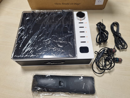 266245 - Leapwell CD player portativ me Bluetooth, altoparlantë HiFi, CD player kompakt audio retro i rikarikueshëm me kufje, radio, mbështet AUX USB optik të bardhë