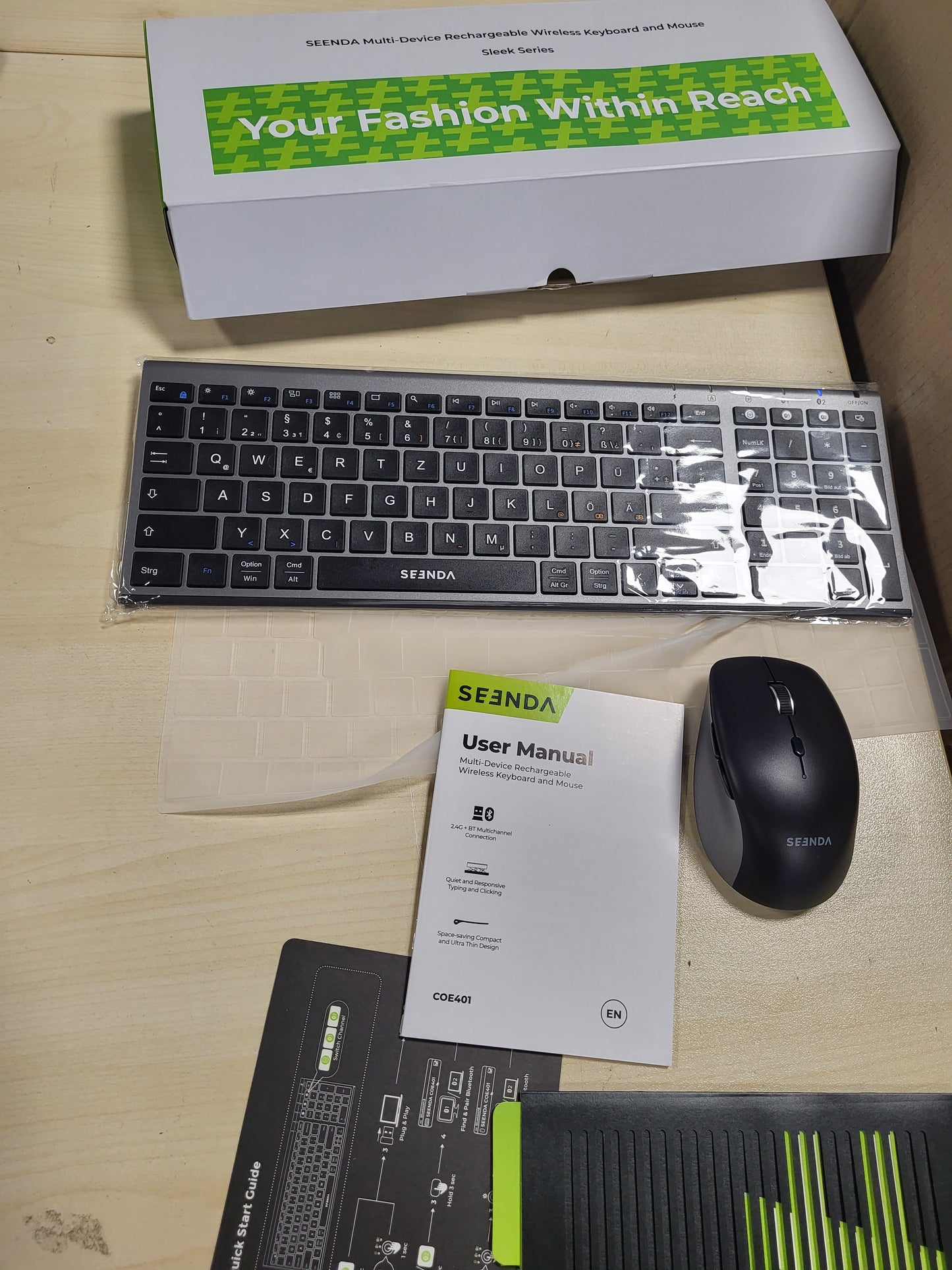 267944 - SEENDA Tastierë dhe Maus Bluetooth COE401, Set Pa Tel për Windows/Mac/iPad/Android, Tastierë metalike ultra e hollë, Maus i qetë, Lidhet me 3 pajisje, Paraqitje QWERTZ, Ngjyra: Gri