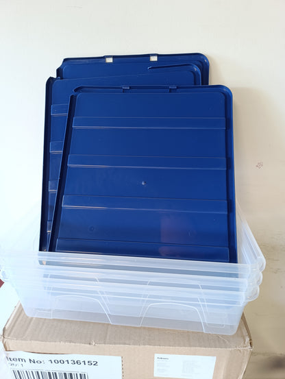 187736 - BANKERS BOX Kuti Plastike Ruajtjeje 12L me 3 Pako, pa BPA, 100% të Ricikluar, të Stivueshme, Mbulesë Rezistente ndaj Pluhurit, 11x32x40cm, Ideale për Organizimin e Shtëpisë dhe Zyrës