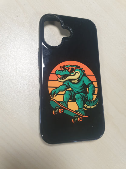 266758 - Mbështjellëse Retro Humoristike me Skateboard me Krokodil Qesharake për iPhone 16