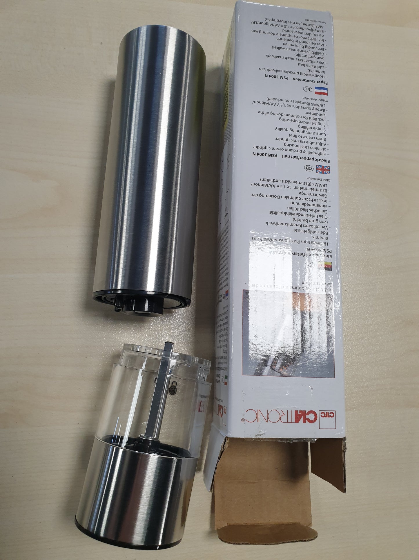253822 - CLATRONIC Mulli Elektrik për Kripë dhe Piper, Mekanizëm Bluarjeje Qeramik, Funksionim me Një Dorë, PSM 3004 N