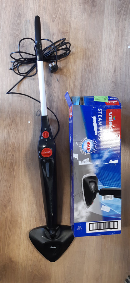208186 - VILEDA Steam Mop PLUS, Pastrues me Avull i Zi për të Gjitha Dyshemetë, 3 Cilësime Avulli, Rezervuar Uji 400ml, Ngrohet në 15 Sekonda, Eliminon 99.9% të Virusve dhe Baktereve