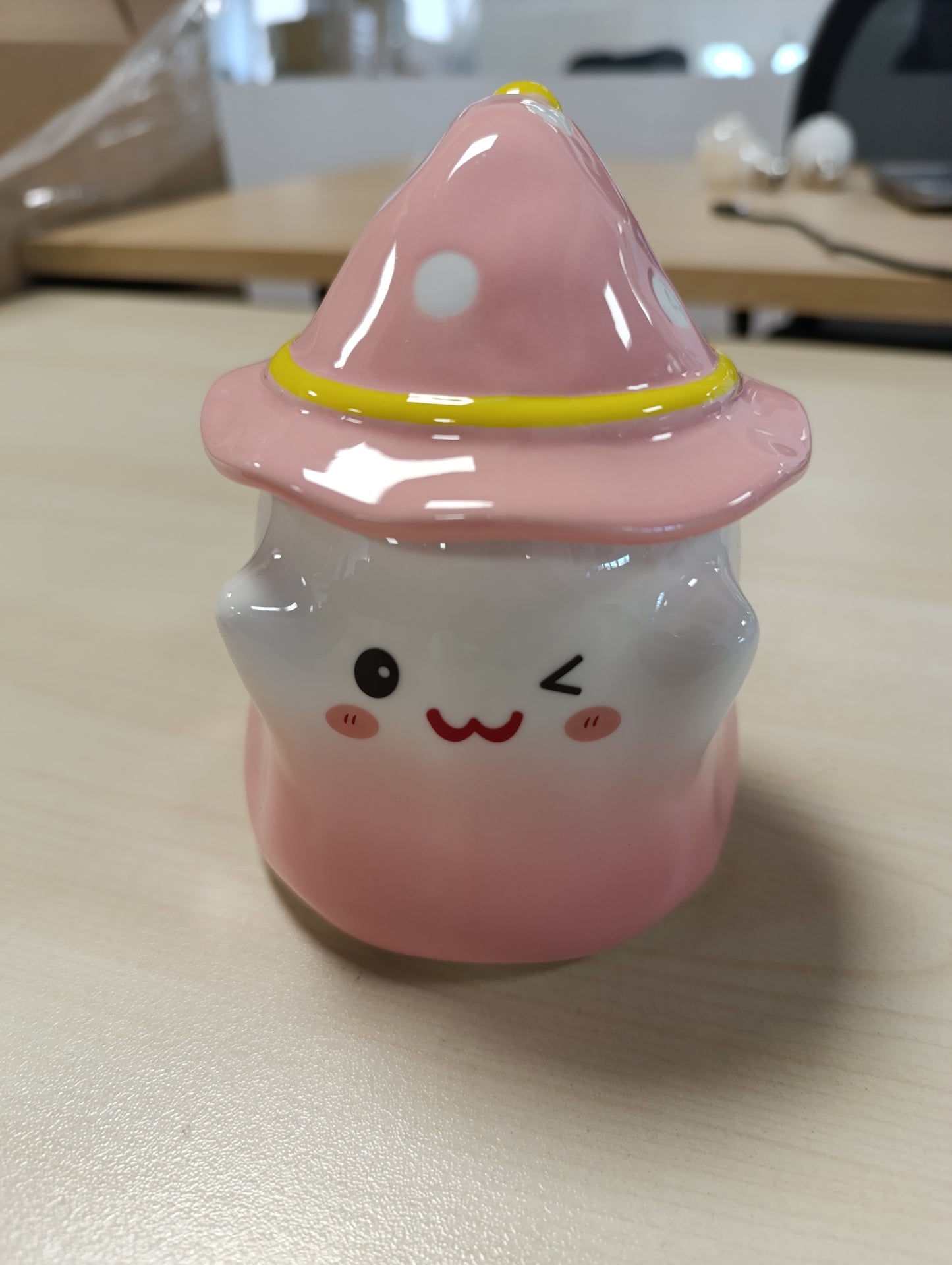 224179 - VollfitYYu - Filxhan fantazmë prej porcelani me kapak, dhuratë për Halloween, filxhan kafeje qesharak (rozë)