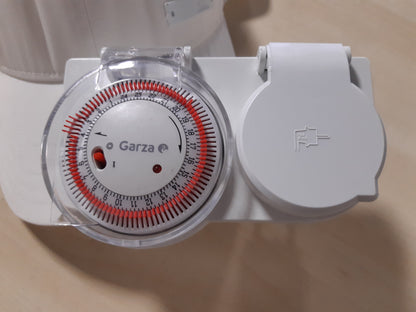 165209 - GARZA - Programues Analog i Jashtëm me Kohëmatës, Mbrojtje IP44, Spinë e Programueshme 24 Orë, Nga Materiali i Bardhë