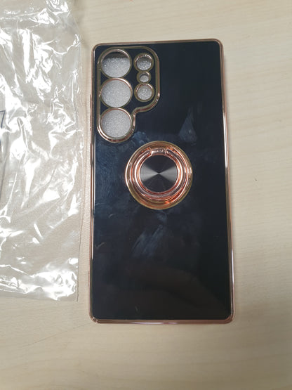 267208 - Mbrojtëse Urarssa për Samsung Galaxy S25 Ultra, Mbrojtëse me Shkëlqim, Mbështetje Unaze 360°, Rezistente ndaj Goditjeve, e Zezë