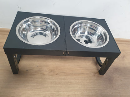 218058 - FOREYY Tas i rregullueshëm 4-në-1 për qen me 2 tasa çeliku inox dhe 1 tas kundër gëlltitjes,