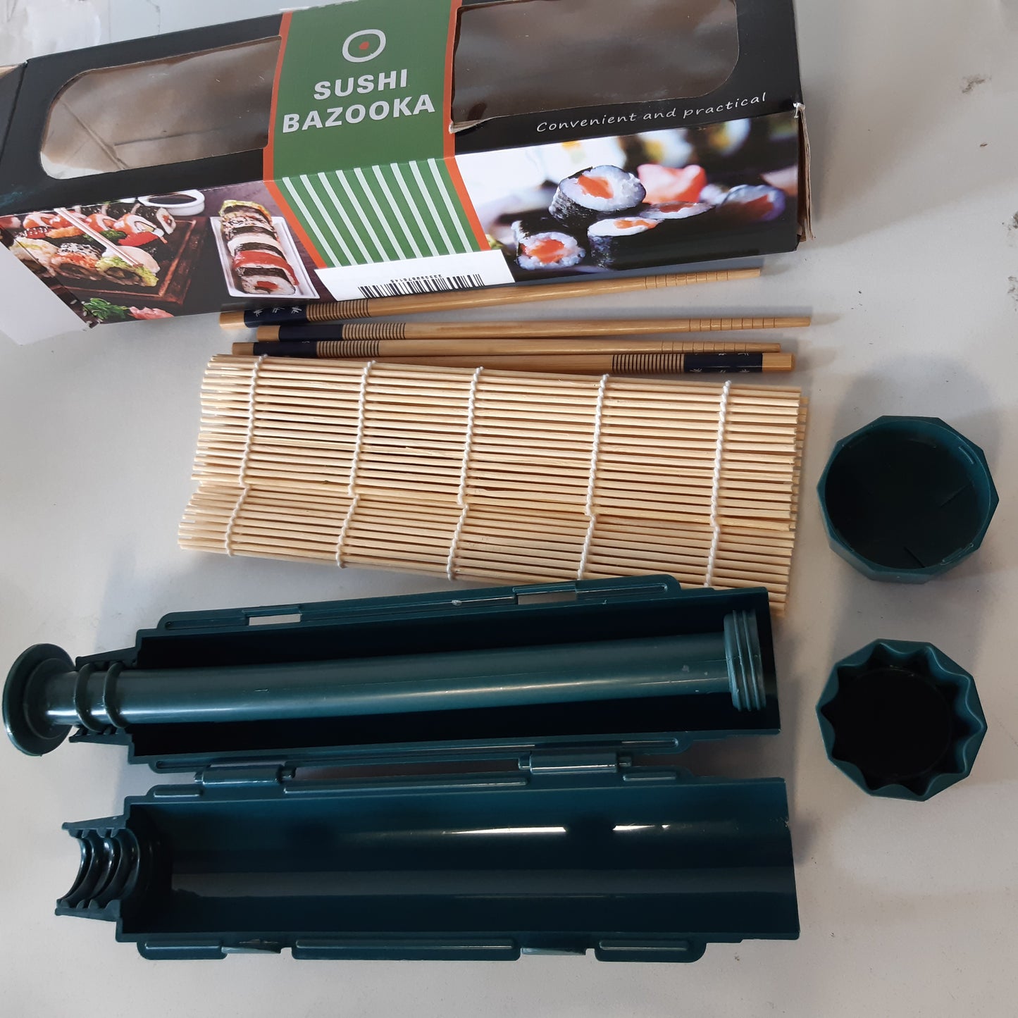 216510 - LUXECOVE Set Sushi me 4 pjesë, Makinë Shumëfunksionale Sushi, e përshtatshme për të bërë topa orizi, Bazooka me topa orizi, Set për fillestarë