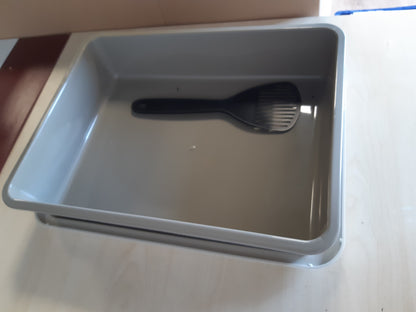 198240 - AIMÉ Kuti Mbeturinash për Mace, e Hapur me Buzë dhe Lugë, Plastike, e Lehtë për Pastrim, Higjienike, Ngjyrë Taupe, Madhësi 44 x 34 x 11 cm