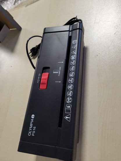 266648 - GRIMCUES LETRE Olympia PS 16 | Prerje me shirita | Niveli i sigurisë P2 | Grimcon deri në 6 fletë në të njëjtën kohë | I pajtueshëm me kosha mbeturinash 28-34 cm | Mbrojtje nga mbinxehja | Gjerësia e furnizimit 220 mm | E zezë