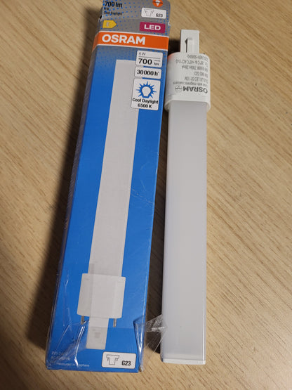 186401 - OSRAM LED-Lampa DULUX 6W 700lm 6500K me Bazë G23, Zëvendësuese e Llambëve Fluoreshente të Kompakte (CVG), Jetëgjatësi Prej Deri në 30,000 Orë Pa Merkur, Zëvendësim i Lehtë, IP20, e Bardhë, Për Dritë Ditore