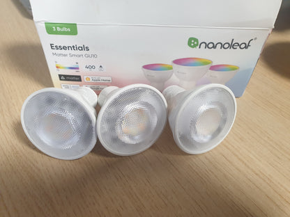 221329 - Nanoleaf Llambë ndriçimi Matter Essentials 3 llamba LED inteligjente RGBW GU10 Matter over Thread llamba LED Bluetooth me 16 milionë ngjyra Sinkronizim ekrani Funksionon me Alexa Google Home Apple Dekor dhe Lojëra