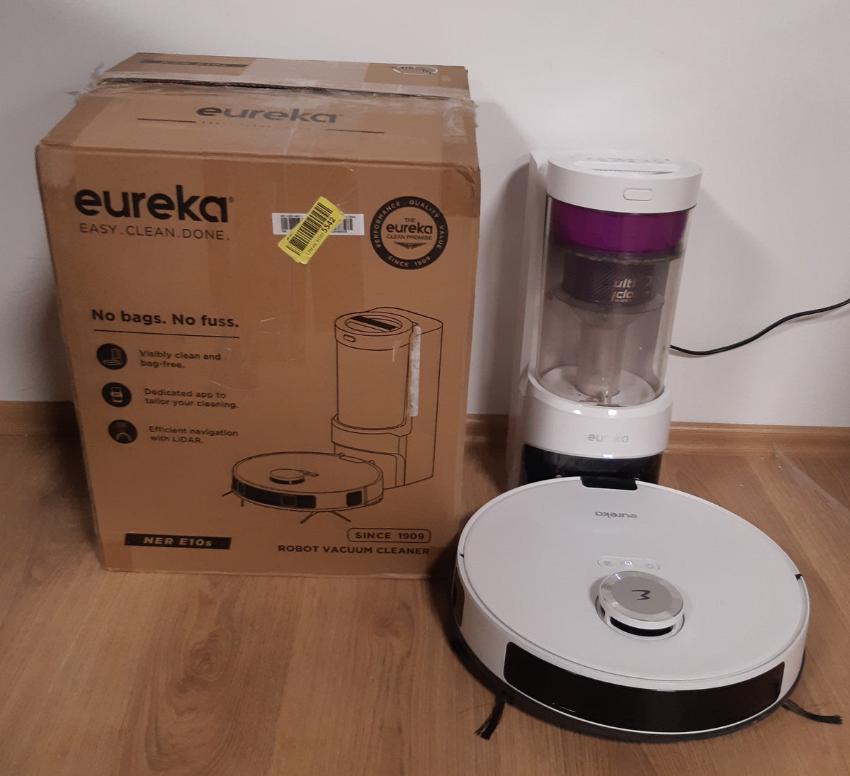 89062 - EUREKA Robot Fshesë NERE10s 4000Pa, Stacioni i Lidhjes, Lidhja Wifi/App, Mbledhja automatike e Pluhurit, Jetëgjatësi e Baterisë 180 Minuta, Navigacion LiDAR, Pastrim i Lehtë për 45 Ditë