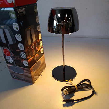 223418 - BRILONER - Llambë Mini LED pa Tel për Tavolinë IP44, Kontroll me Prekje, Errësim pa Shkallë, Bateri dhe Burim Drite e Zëvendësueshme, 8x20 cm, Krom