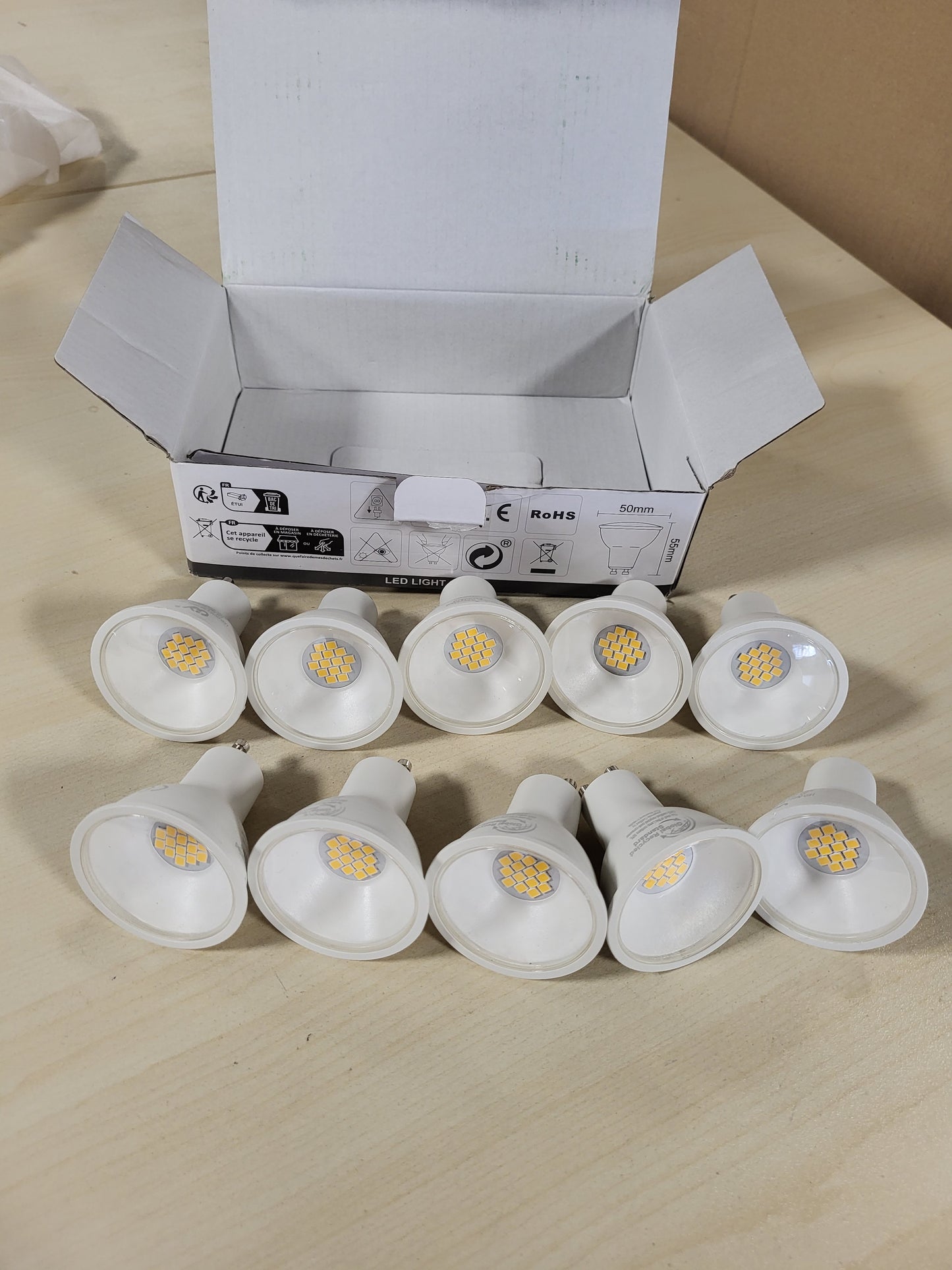 214086 - Llampa LED GU10 Klasa A, 2.9W (ekuivalente me 50W), 520LM, E bardhë e ngrohtë 3000K, Kënd rrezeje 100°, Pa errësim, Pako me 10 copë
