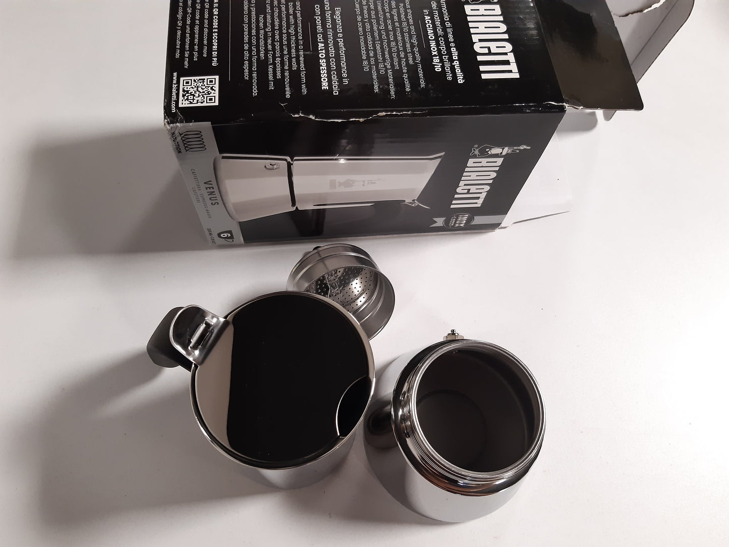 218041 - BIALETTI Makinë kafeje Venus me induksion për espresso, çelik inox, e përshtatshme për të gjitha burimet e nxehtësisë, 6 gota, alumini, 235 ml, argjendi