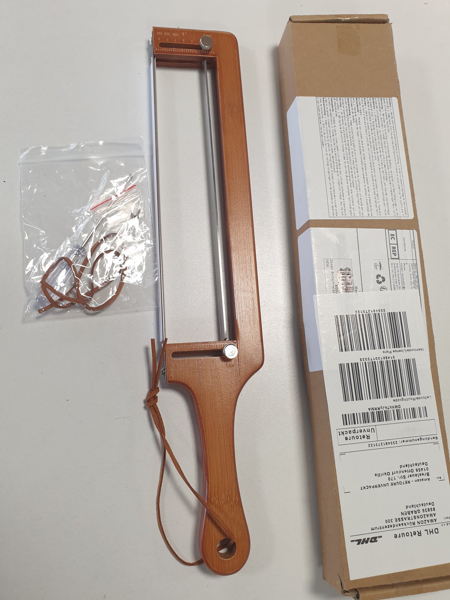 256841 - ZEXALIR Prerëse buke për bukë të bërë në shtëpi, sharrë buke e rregullueshme, thikë buke prej druri dhe çeliku inox