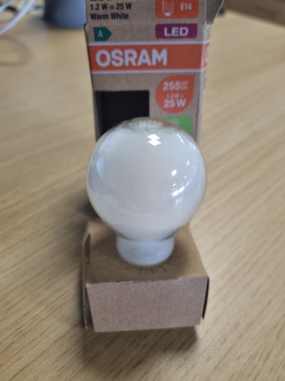 186671 - OSRAM Llambë LED në Mini-Sfere, Filament Dekorativ, Klasa Efikasiteti Energjisë A, E14, 1.2 W, 255 lm, 2700 K, e Bardhë e Ngrohtë, Pa Ngrohje, Akull-Mbuluar