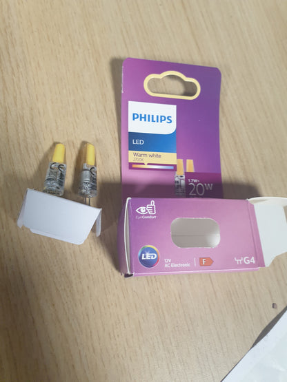 215586 - PHILIPS Llampë Standarde LED, Zëvendësuese për Halogjen 20W, Bazë G4, Dritë e Bardhë e Ngrohtë 2700K, Pako e Dyfishtë