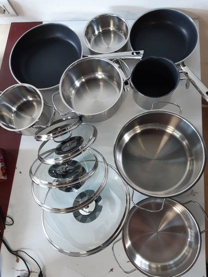 260039 - RÖSLE Set Enësh Gatimi ELEGANCE, 10 Pjesë, 6 Tenxhere, 1 Futje Avullore, 2 Tiganë, Çelik Inoks 18/10, Kapakë Qelqi, Përshtatshëm për Lavastovilje