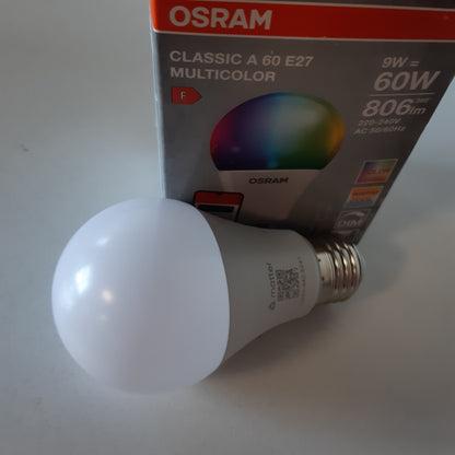 168629 - OSRAM SMART+ RGBW - Llambë LED E27 e Lidhur me WIFI, e Përshtatshme për ALEXA, 60W ekuivalent, 2700-6500K, 16 milionë ngjyra RGB, pako me 1