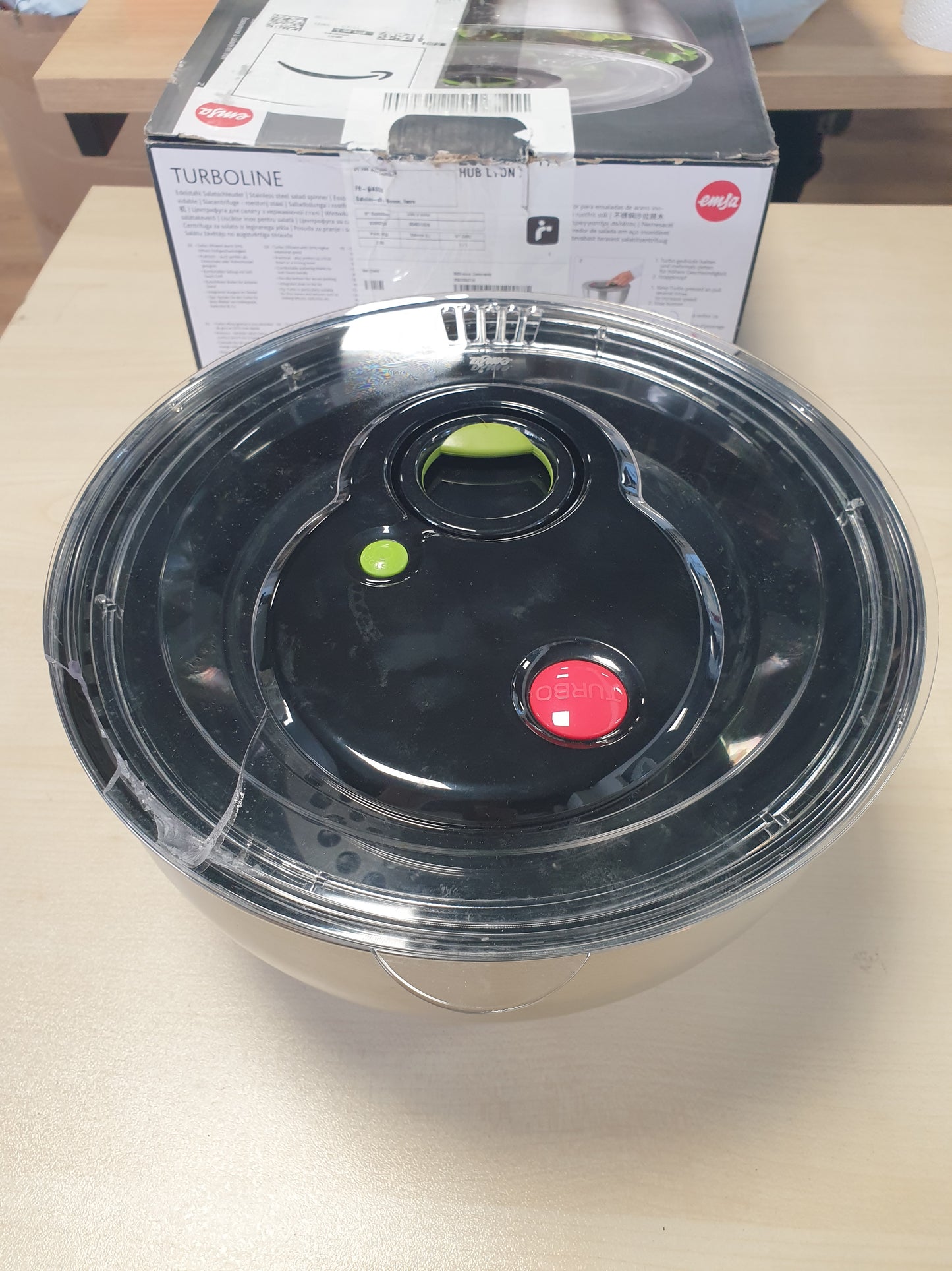 255427 - EMSA Enë për rrotullim sallate Turboline 4.5 L, Tas çeliku inox, Buton Turbo, Mund të lahet në lavastovilje