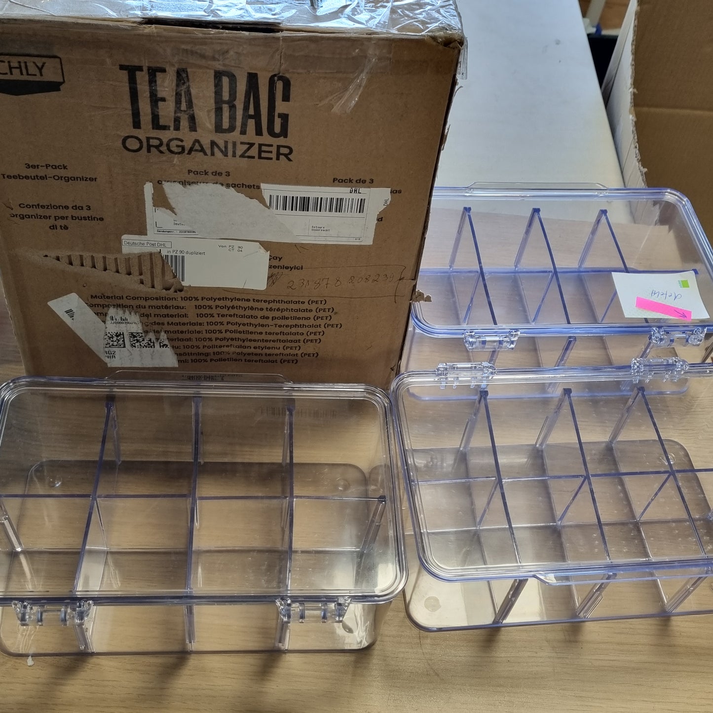 214786 - KICHLY Organizues për qese çaji, Pako me 3, Organizues për ruajtje qesesh çaji me kapak transparent