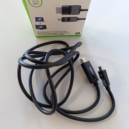 266514 - BELKIN F2CD080bt06, Kabllo Mini Display Port në HDMI, 6 këmbë (1.8 m), 4K, i pajtueshëm me Macbook Air, Macbook Pro dhe pajisje të tjera me Mini-DP, E zezë.