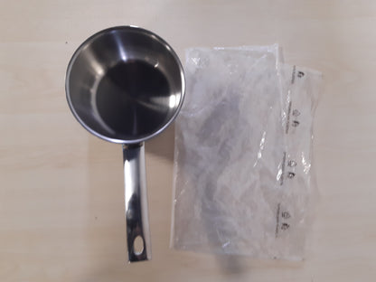 136029 - BARAZZONI Tigan Chef Line me Dorezë të Gjatë, ø 14 cm, Kapacitet 1.1 Litra, Çelik Inoks 18/10, Induksion+Gaz, Fund i Trefishtë, Pa PFAS, Argjend, Prodhuar në Itali